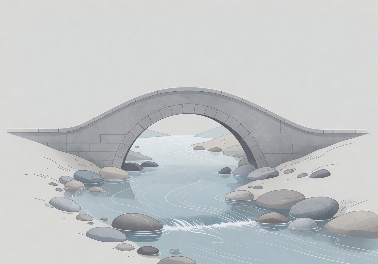 Traditional Japanese bridge over a clear mountain stream